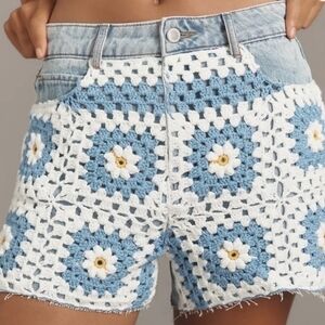 Anthropologie Avec Les Filles Crochet Cutoff Denim Shorts. NWT.